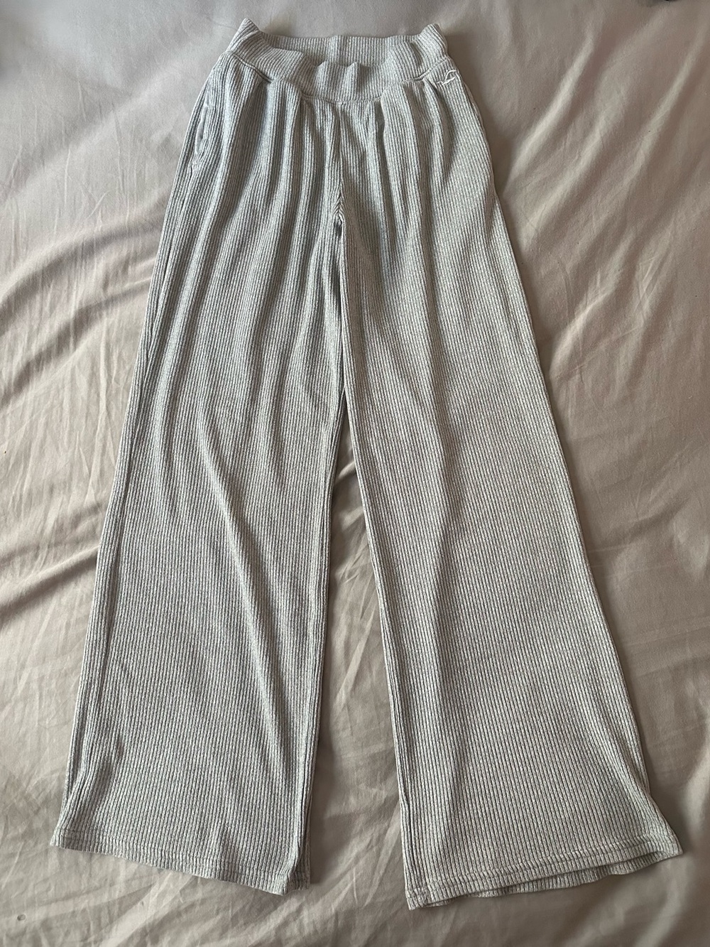 Hollister Light Gray Ribbed Wide-Leg Lounge Pants
